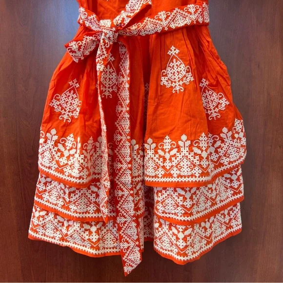 New Boden Square Neck Rara Dress in Firecracker New With Tag Size 6 Embroidered - Picture 7 of 16